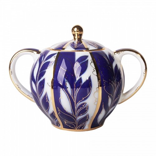 Lomonosov Porcelain Tea Set Tulip Winter Night 6/14: Tea Pot, Sugar Bowl, 6 Cups with Saucers