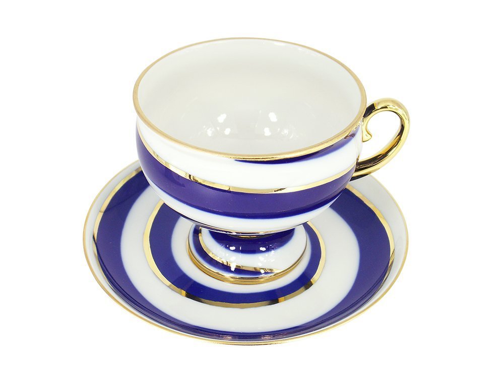 Lomonosov Porcelain Tea Set 2pc Cup and Saucer Twisted Loop 11 oz/325 ml