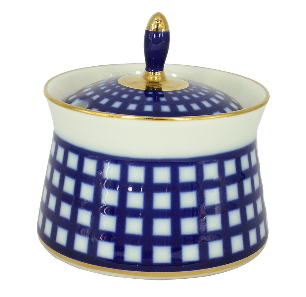 Lomonosov Porcelain Dressing Bowl with Lid Cobalt Cell 6.8 fl.oz/200 ml