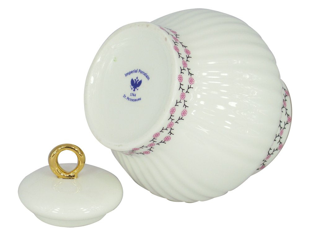 Lomonosov Porcelain Bone China Pink Net Sugar Bowl Shape Wave 13.9 oz/390 ml
