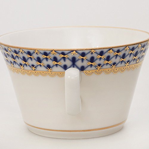 Imperial / Lomonosov Porcelain Soup Cup w/ Saucer 'Cobalt Net'