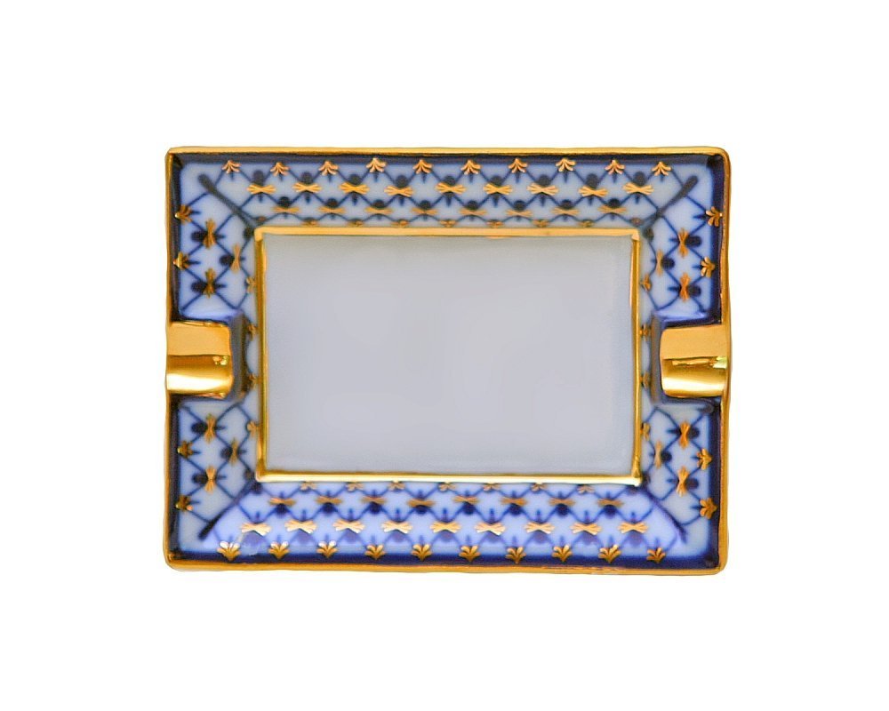 Ash Tray European Cobalt Net Lomonosov Porcelain