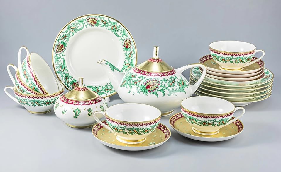 Lomonosov Porcelain Bone China Tea Set 6/20 Oriental Flowers, small