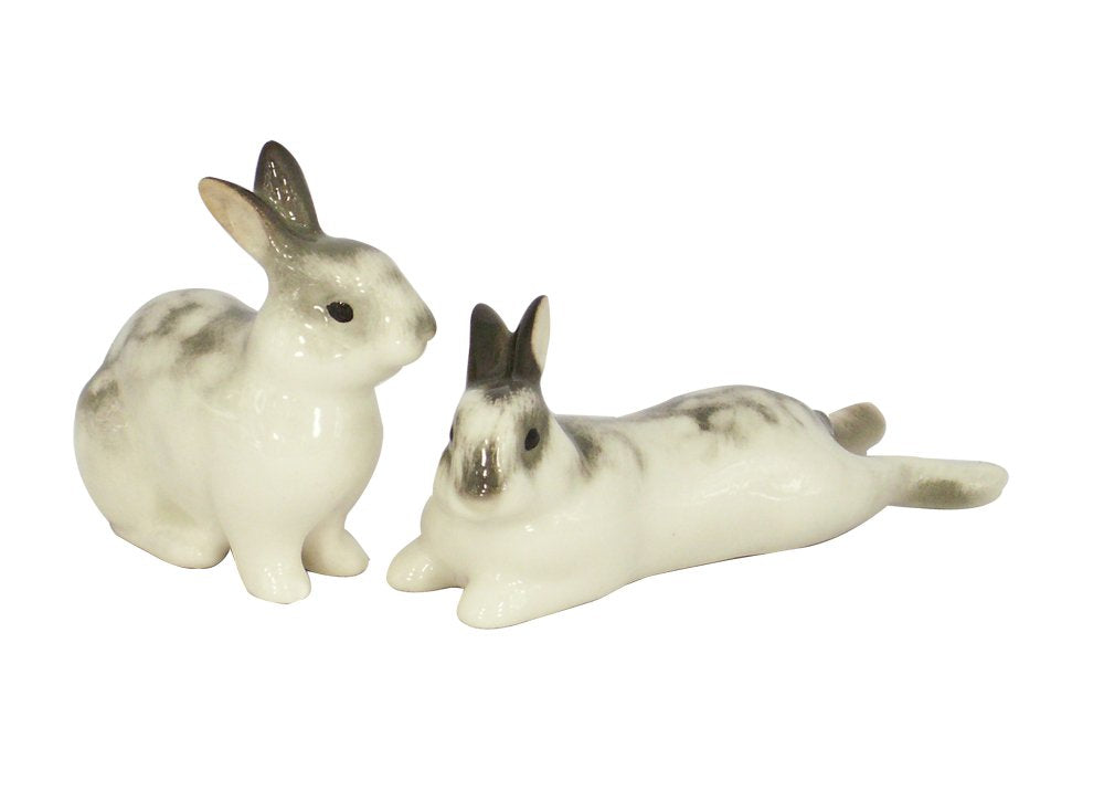Lomonosov Porcelain Figurine 2 pc Set Easter Bunny Rabbits Family