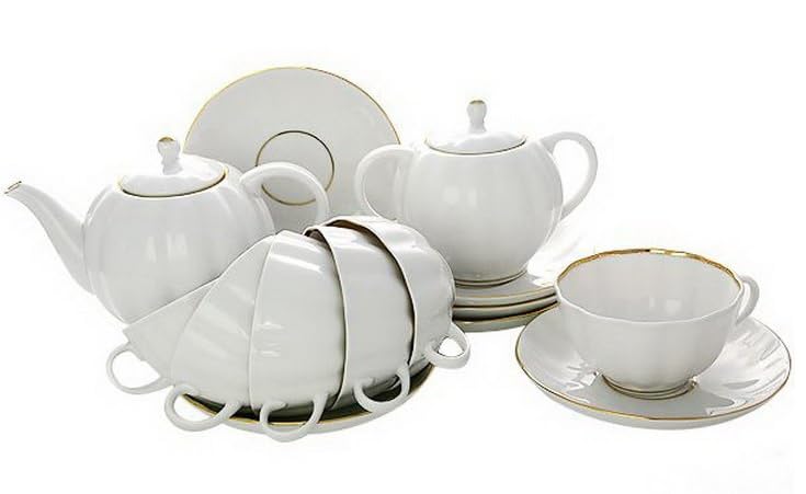 Lomonosov Imperial Porcelain Tea Set 14pc Snow White Tulip