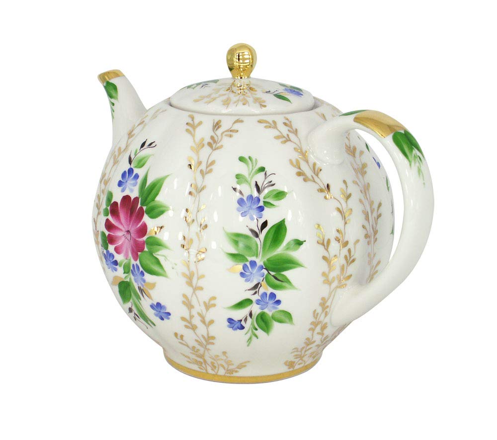 Lomonosov Imperial Porcelain Tea Pot Tulip Golden Grasses 10 Cups 67 oz/2000 ml
