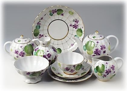 Lomonosov Imperial Porcelain Tea Set, Tulip Forest Violets Pattern, 24 Pieces