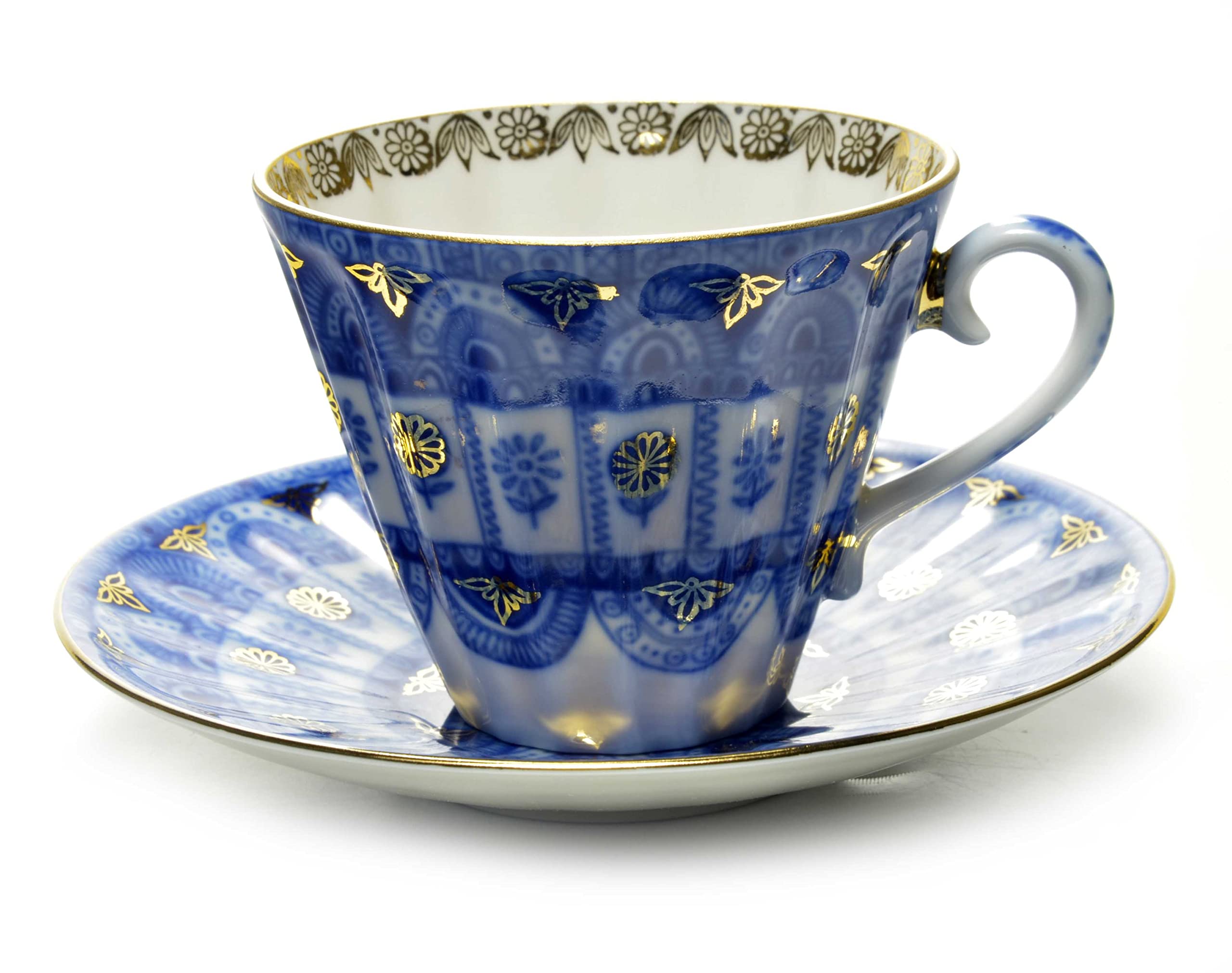 Lomonosov Porcelain Tea Set Cup and Saucer Blue Lace 7.95 oz/235 ml