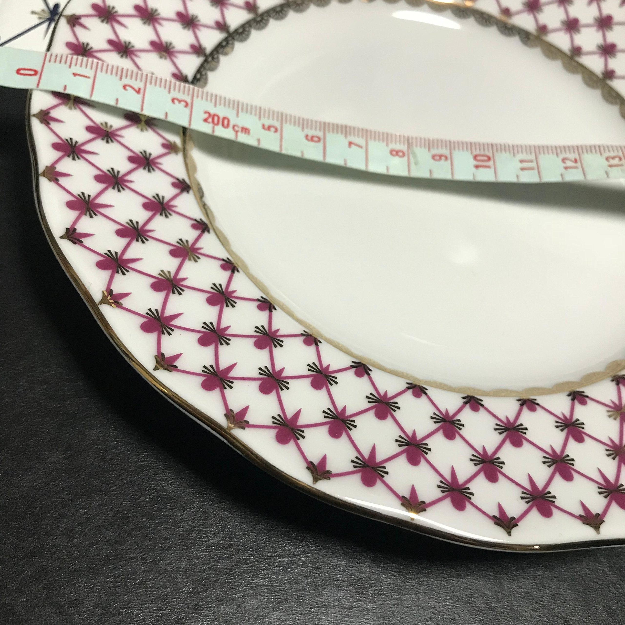 Lomonosov Porcelain Tulip Cake Dessert Plate Red Net 7 Inches Diameter