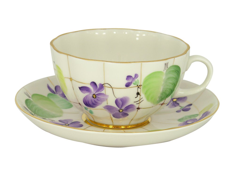 Lomonosov Porcelain Tea Tulip Set Cup and Saucer Forest Violet 2 pc 8.45 oz/250 ml