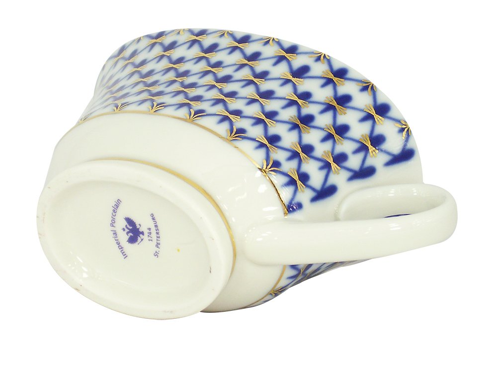 Cobalt Net Gravy Boat. Imperial Porcelain Factory. 6.8 Fl Oz