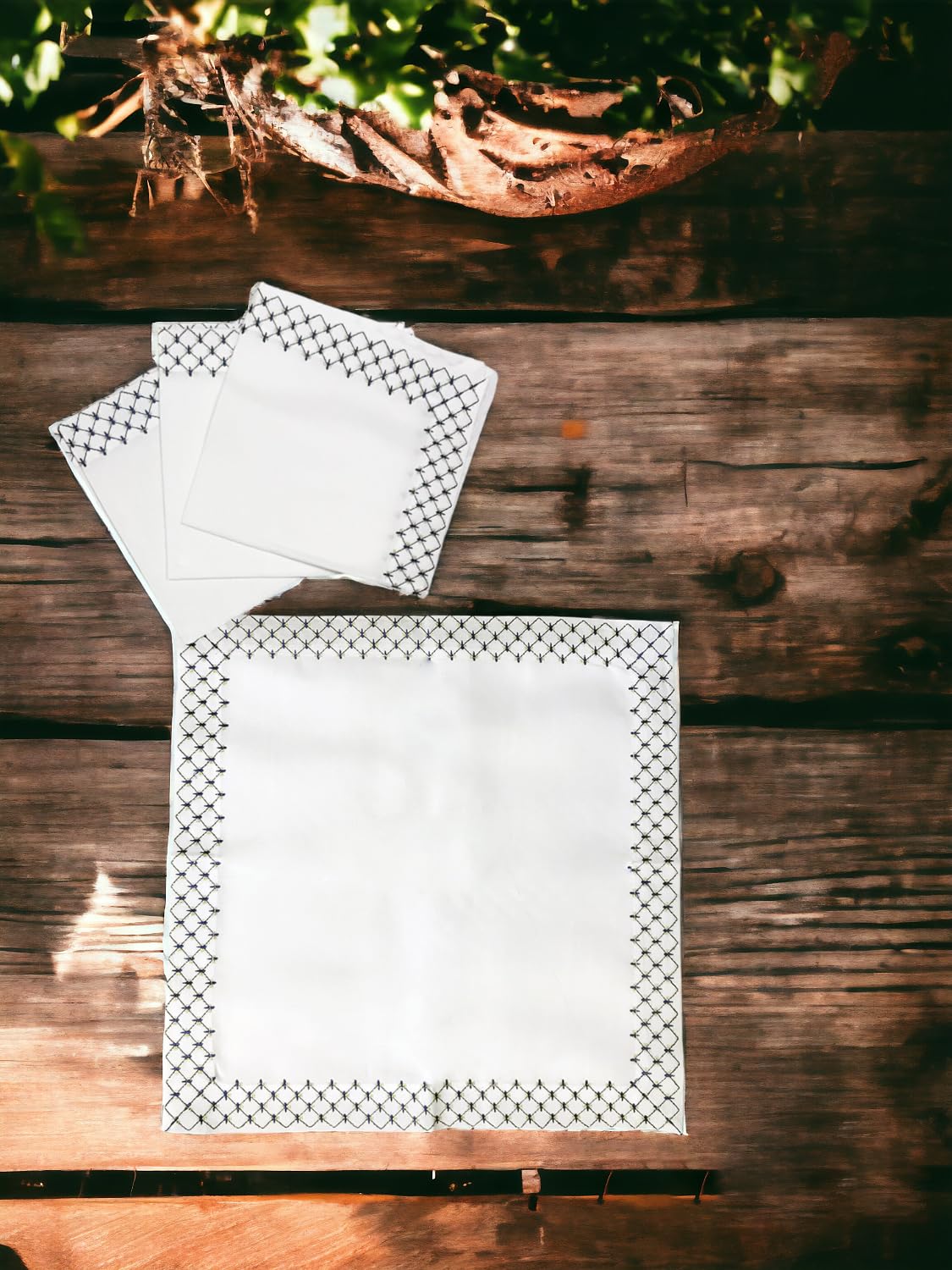 Lomonosov Embroidered Cobalt Net Patterns Table Accessories Set of 4