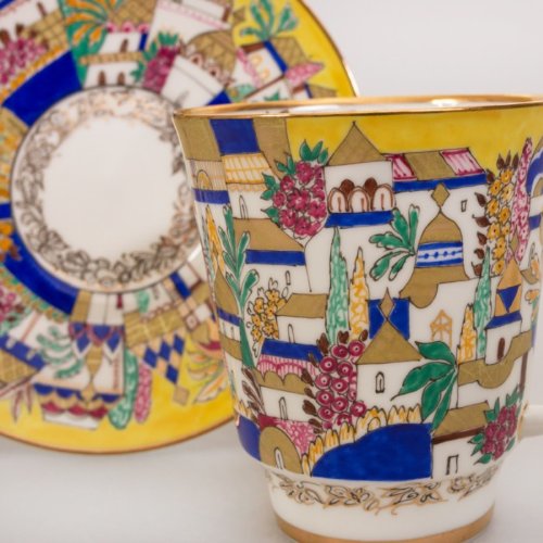 Imperial / Lomonosov Porcelain 'White Cabins' Teacup w/ Saucer
