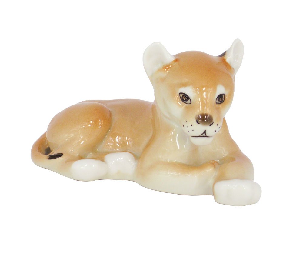 Lion Young Baby Cub Lying Lomonosov Porcelain Collectible Figurine