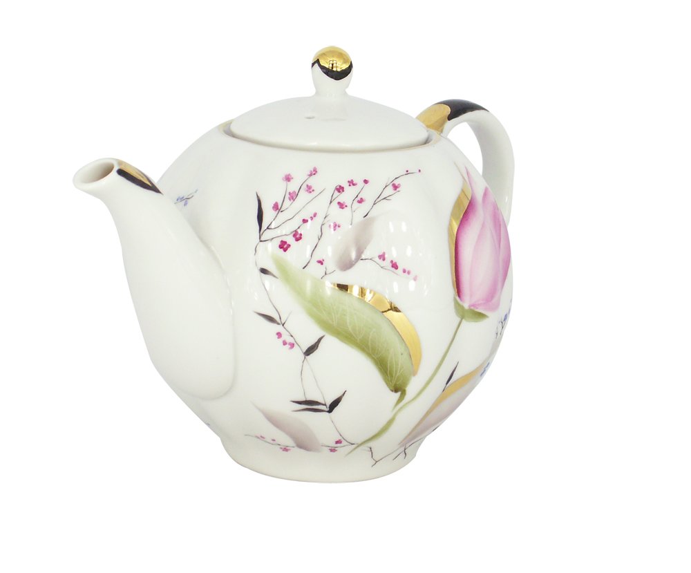 Lomonosov Porcelain Tea Pot Tulip Pink Tulips 3 Cup 20 oz/600 ml