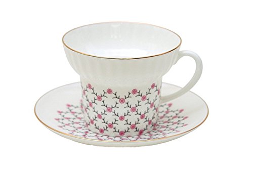 Lomonosov Bone China Porcelain Espresso Coffee Cup and Saucer Wave Pink Net 5.24 oz/155 ml