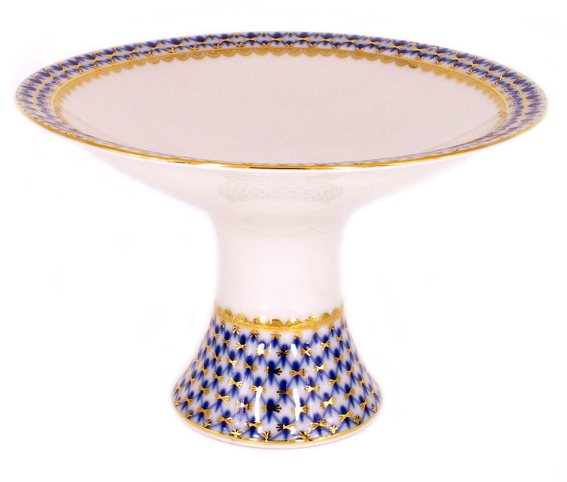 Lomonosov Porcelain Fruit Vase Cobalt Net Diameter 7.3"