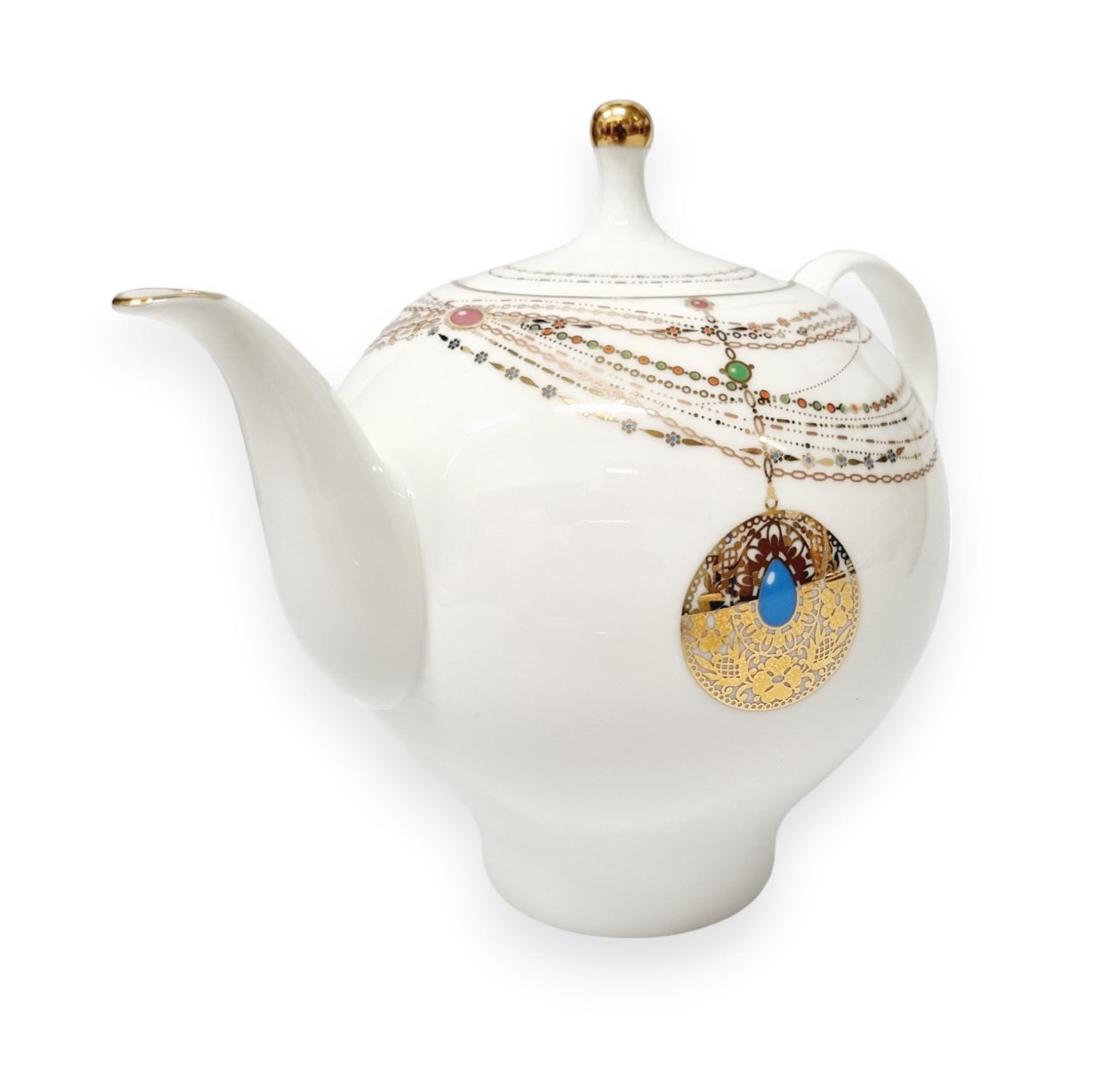 Lomonosov Imperial Porcelain Teapot, Apple Golden Medallion, 22 oz/660 ml, 3 Cups, Hand Painted White, White/gold