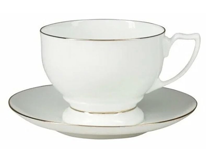 Lomonosov Imperial Bone China Tea Cup and Saucer, Pearl Golden Edge, 11.5 fl oz