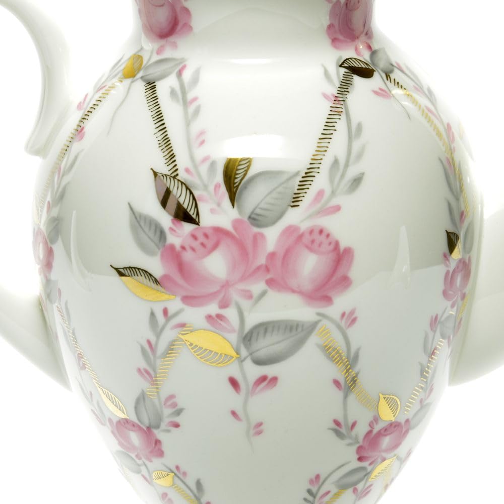 LOMONOSOV IMPERIAL BONE CHINA PORCELAIN COFFEE/TEA POT GALLANT 630 ml 21.3 oz, White, Pink, Green