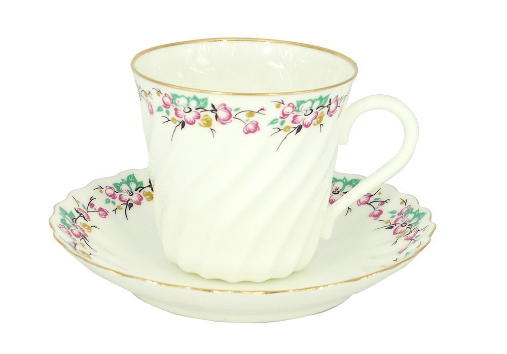 Lomonosov Porcelain Bone China Twist Tea/Coffee Cup and Saucer Spring 5.24 fl.oz/155ml