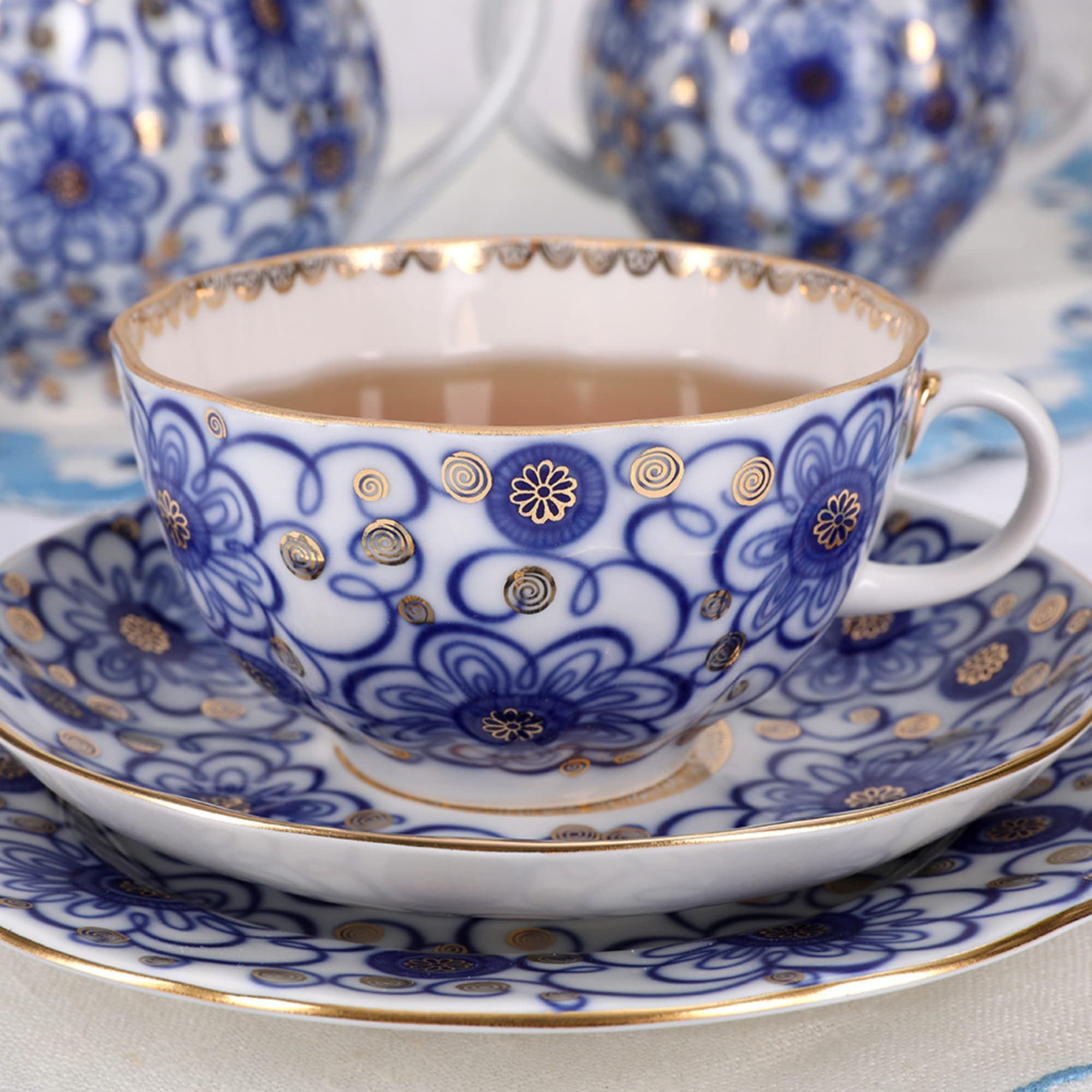 Imperial/Lomonosov Porcelain Teacup and Saucer Set 'Bindweed'