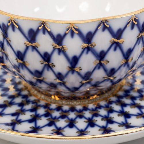 Imperial/Lomonosov Porcelain Teacup w/Saucer"Tulip Cobalt Net"