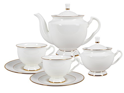 Lomonosov Porcelain Bone China Tea Set Aisedora Golden Ribbon 14 pcs