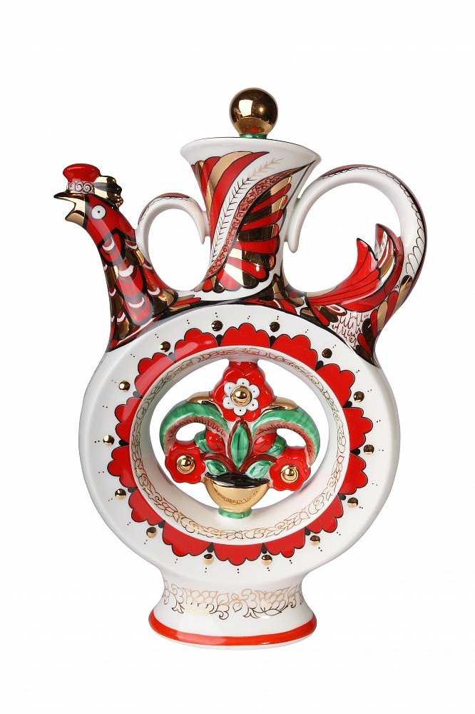 Lomonosov Porcelain Wine Decanter Scarlet Flower 18.6 fl.oz/550 ml