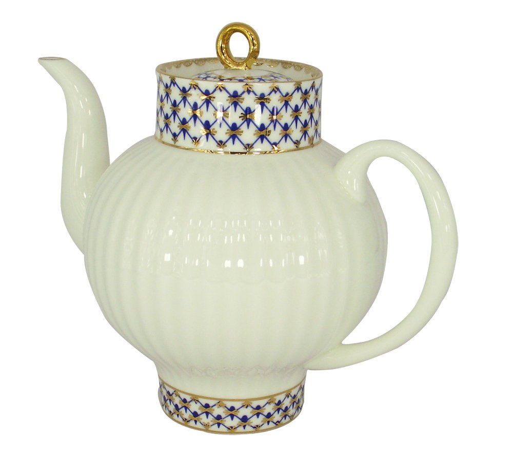 Lomonosov Porcelain Bone China Tea Pot Wave Cobalt Net 27 fl.oz/800 ml