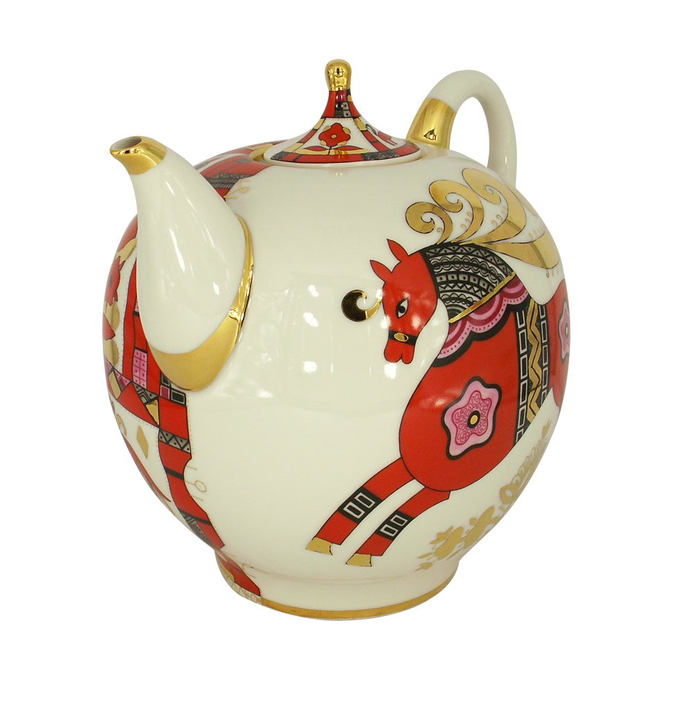 Lomonosov Porcelain Teapot Red Horse 12 Cups 82.8 oz/2450 ml