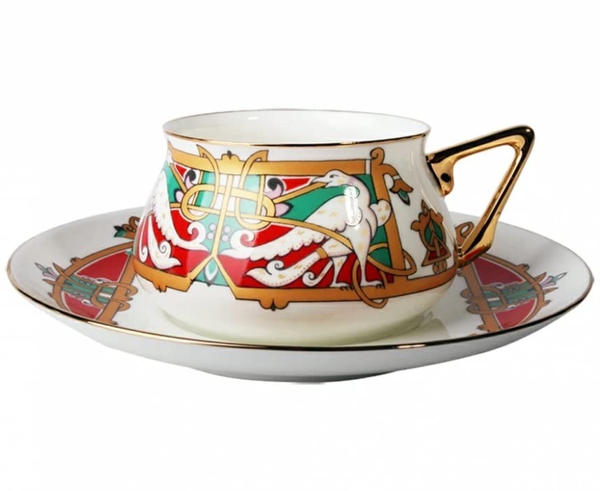 Lomonosov Porcelain Tea Cup Set 2 pc Bilibina Fairy Tale Birds 6 oz/180 ml