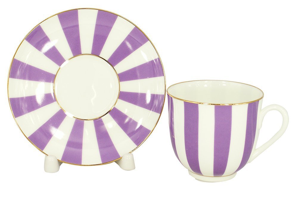 Lomonosov Porcelain Bone China Tea/Coffee Cup and Saucer Violet Yes and No 6 oz/180 ml