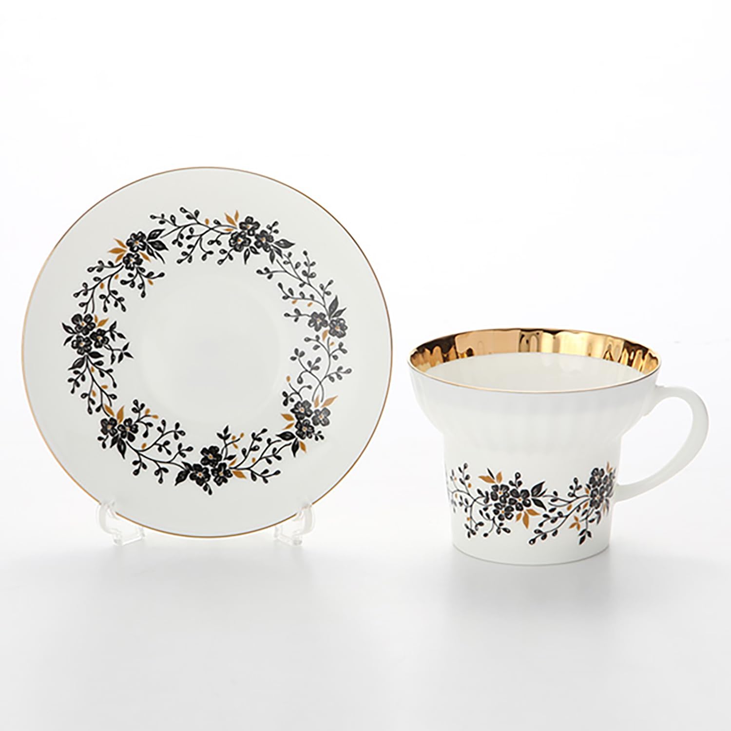 Lomonosov/Imperial Porcelain Bone China Wave Tea/Coffee Cup and Saucer Tiny Branches