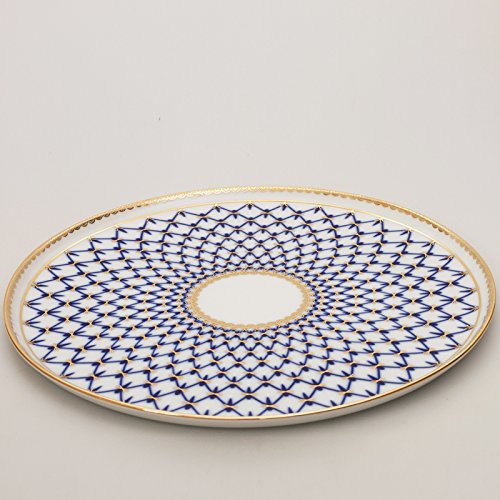 Imperial/Lomonosov Porcelain Cake Platter Round 'Cobalt Net'