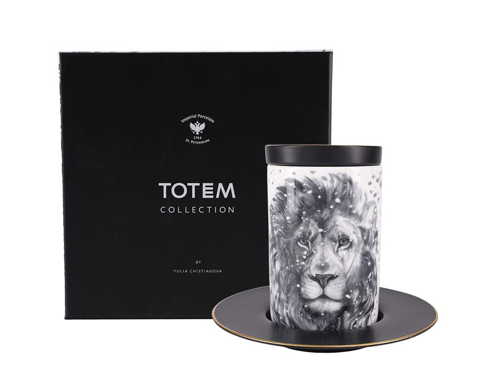 Lomonosov Porcelain Mug and Saucer Totem POLAR LION 13.2 fl.oz/390 ml