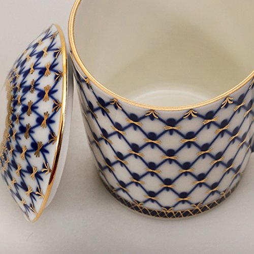 Imperial / Lomonosov Porcelain Mug w/ Lid and Saucer 'Cobalt Net'