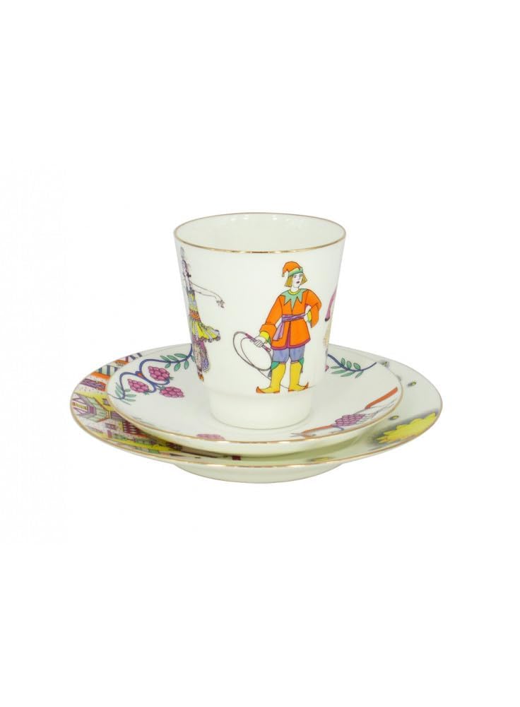 Lomonosov Porcelain Tea Set Cup, Saucer and Cake Plate Ballet Little Humpbacked Horse 5.6 fl.oz/165 ml