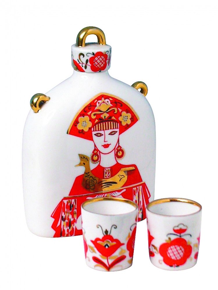 Lomonosov Porcelain Decanter Slavic Beauty Girl 22 oz/650 ml with 2 Shots