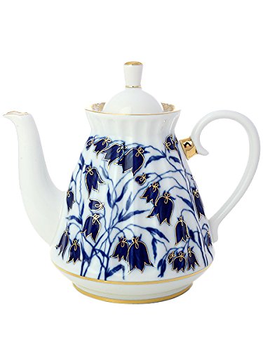 Lomonosov Porcelain Tea Set 6/14 Blue Bells: Tea Pot, Sugar Bowl and 6 Cups with Saucers