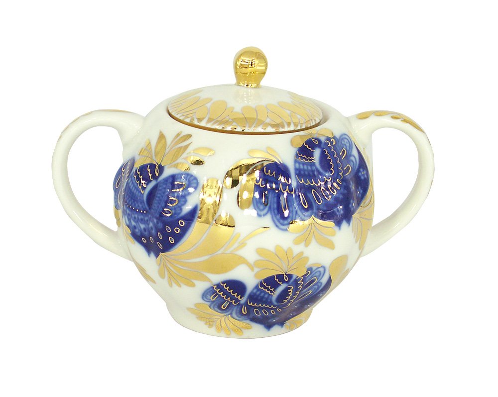 Lomonosov Porcelain Sugar Bowl Tulip Golden Garden 15 oz/450 ml