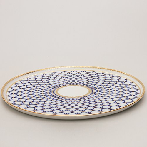 Imperial/Lomonosov Porcelain Cake Platter Round 'Cobalt Net'