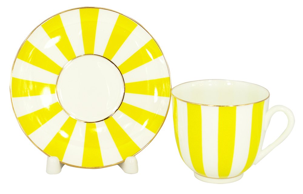 Lomonosov Porcelain Bone China Tea/Coffee Cup and Saucer Yellow Yes and No 6 oz/180 ml