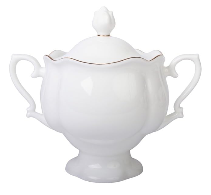 Lomonosov Porcelain Sugar Bowl Natasha Golden Ribbon 10.4 oz/300 ml