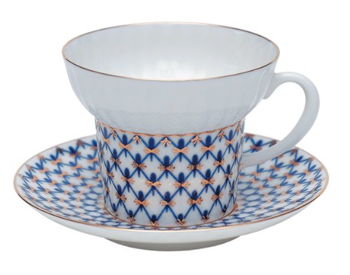 Lomonosov Porcelain Cobalt Net Wave Bone China Tea Set 20 pc