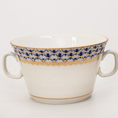 Imperial / Lomonosov Porcelain Soup Cup w/ Saucer 'Cobalt Net'
