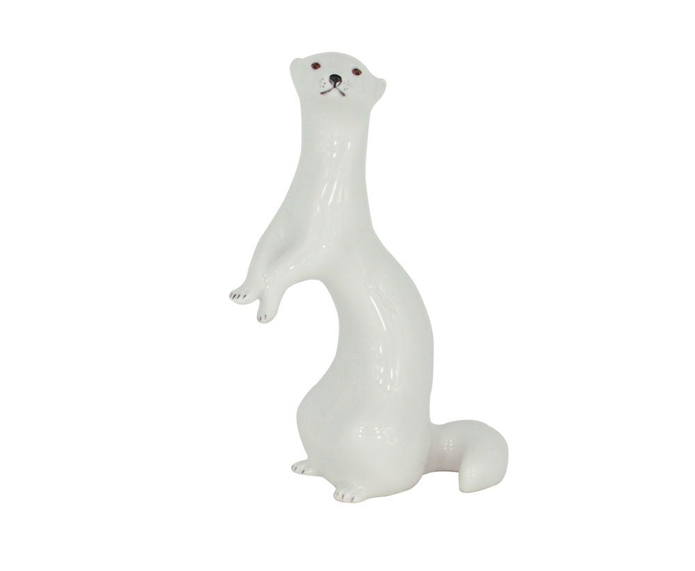 Weasel White Standing Lomonosov Porcelain Collectible Figurine