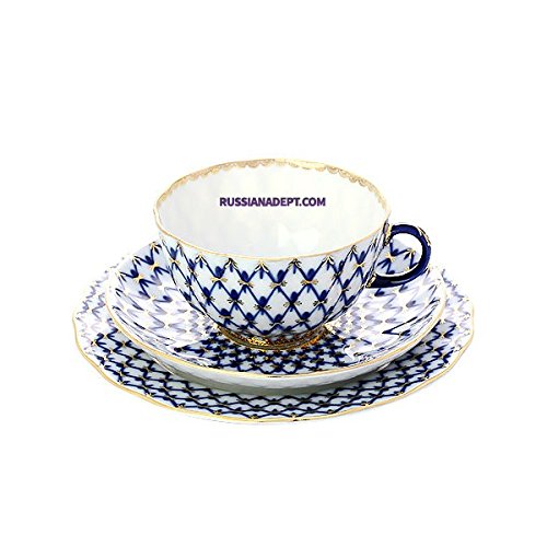 3rd subject tea set Tulip form, drawing "Cobalt Grid", Imperial porcelain plant