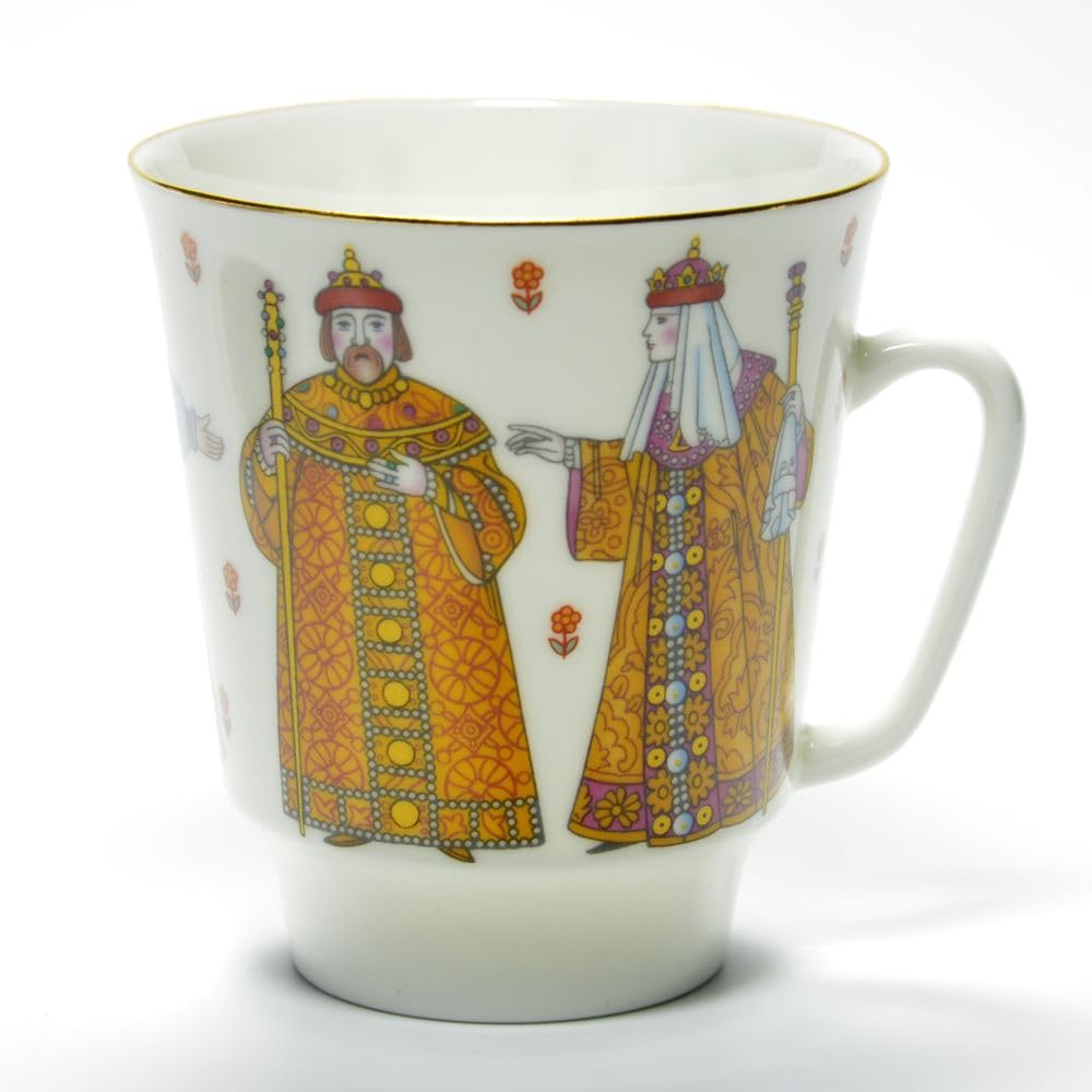 Lomonosov Porcelain Bone China Tea Set Cup, Saucer and Cake Plate Tsar Feodor Ioannovich 5.6 oz/165 ml, White, Blue, Red