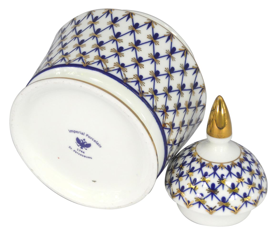 Coffee Set 4 pc Yulia Cobalt Net: Coffee Pot, Sugar Bowl, 2 Esprecco Cups Lomonosov Bone China Porcelain